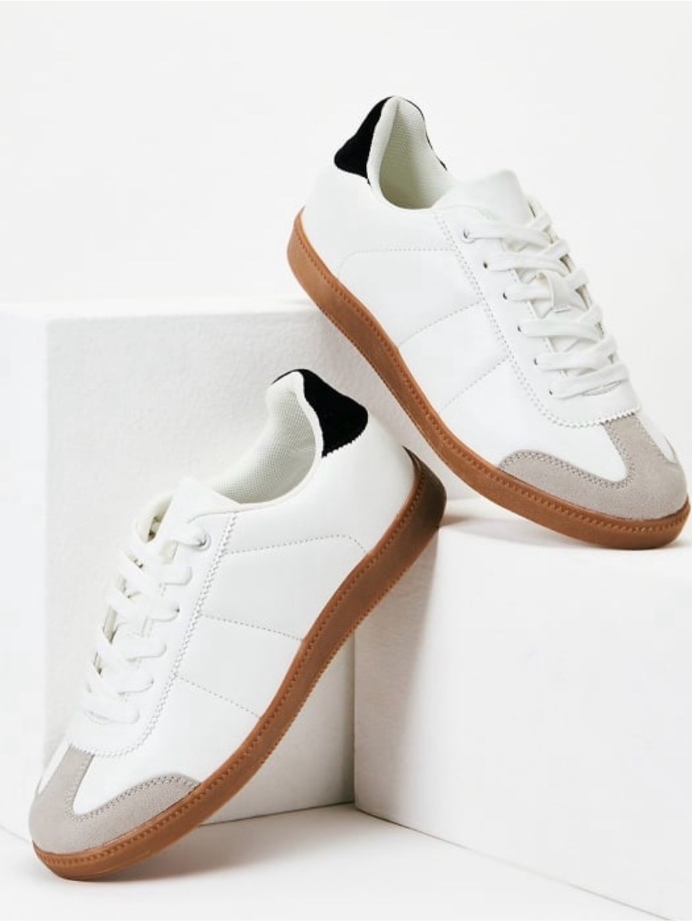 White Faux Leather Sneaker with Gum Sole